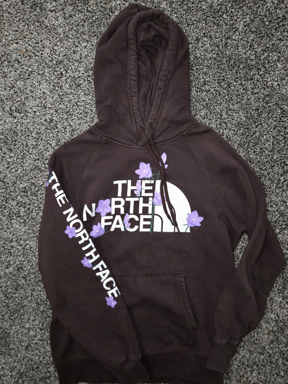 The North Face Women's Brown Logo Hoodie with Purple Floral Accents